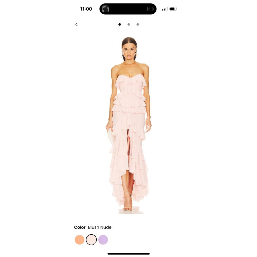 Michael Costello Blush Nude Strapless Ruffled High-Low Gown